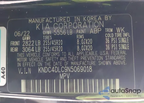 2022 Kia Ev6 Gt-Line z USA, uszkodzony, nr VIN KNDC4DLC9N5069018